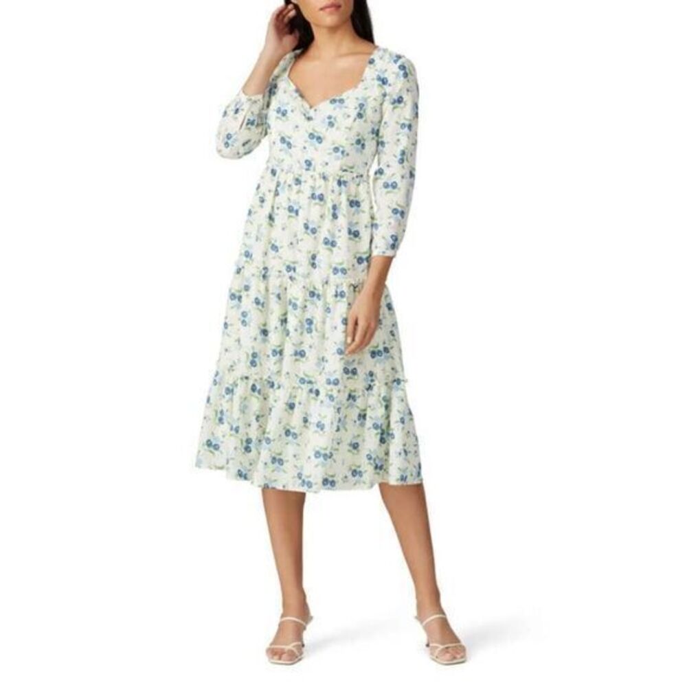 SWEET BABY JAMIE White and Blue Floral Tiered Dress SMALL
